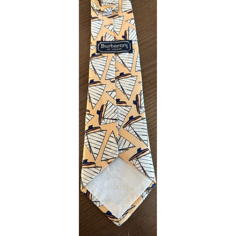 Burberry Men's Yellow Cream and White‎ Sail Boats Yachting Nautical  Tie - Picture 4 of 6